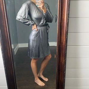 Silver dress, super cute.